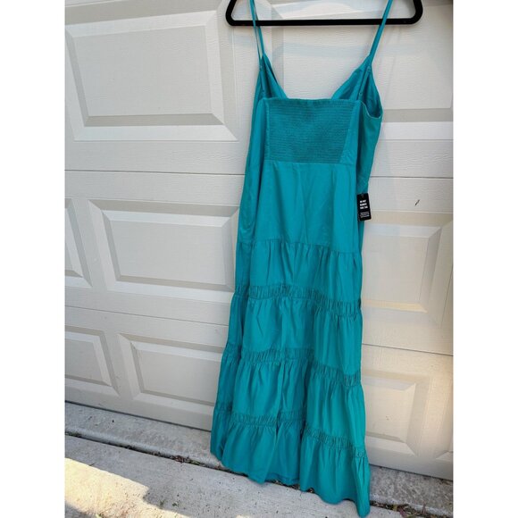 Express Teal Maxi Dress With Spaghetti Straps & Tiered Skirt - Picture 3 of 3